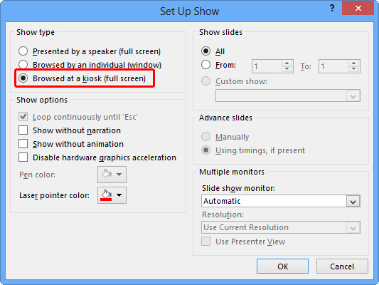 Set Up Show dialog box