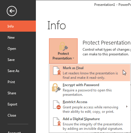 Mark as Final option Mark as Final option