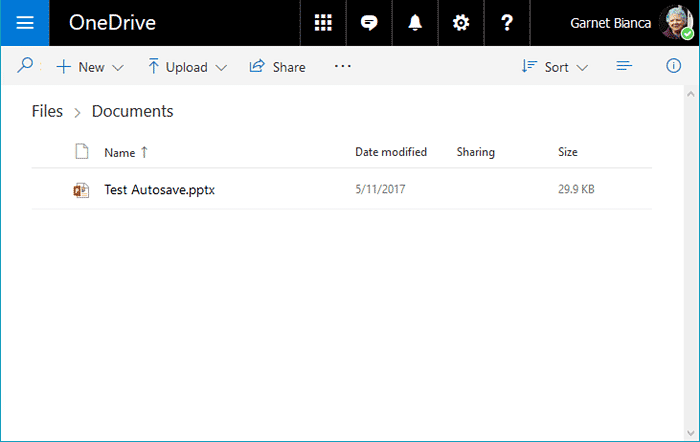 OneDrive Files page OneDrive Files page