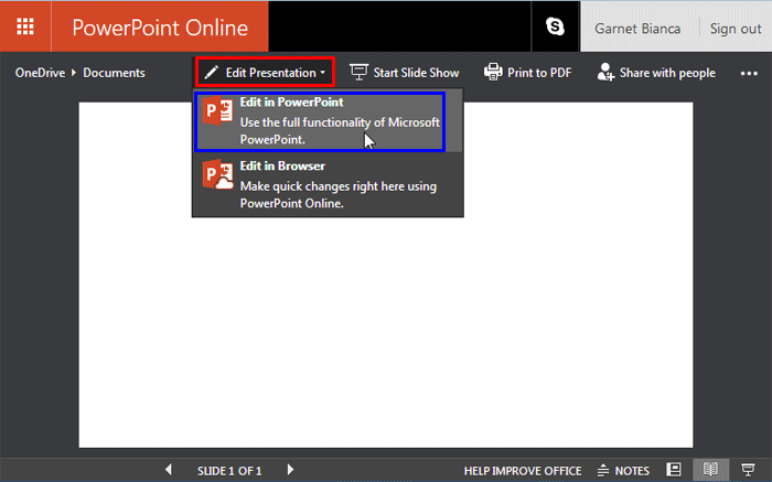 Edit in PowerPoint option Edit in PowerPoint option