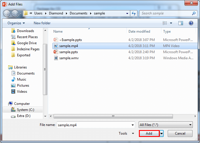 Add Files dialog box