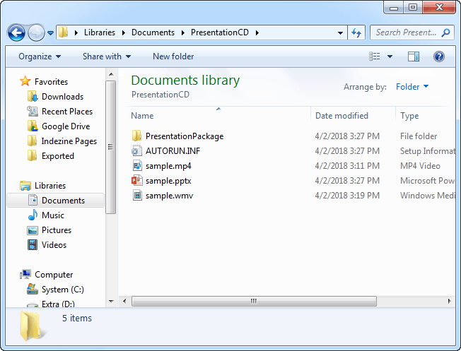 Folder with the copied files