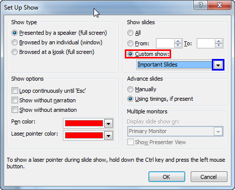 Set Up Show dialog box