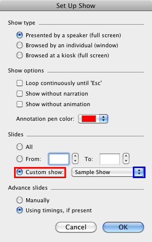 Set Up Show dialog box