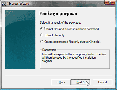 Extract files and run an installation command Extract files and run an installation command