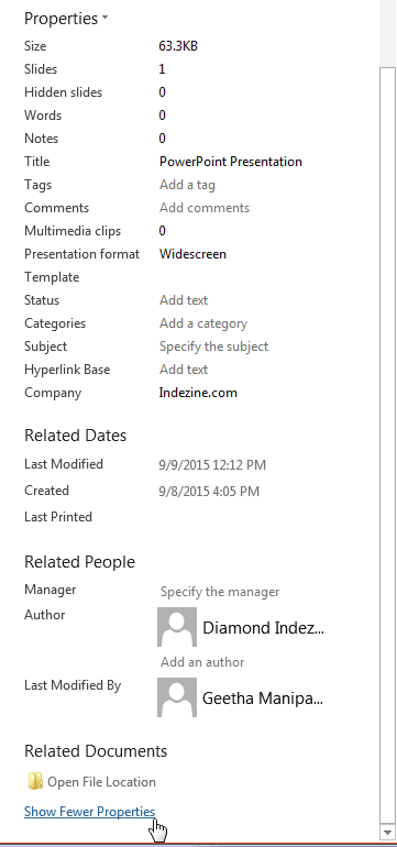 All presentation properties displayed