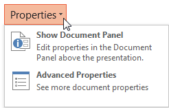 Properties drop-down menu