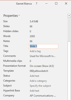 Properties of a Presentation in PowerPoint 2016 for Windows
