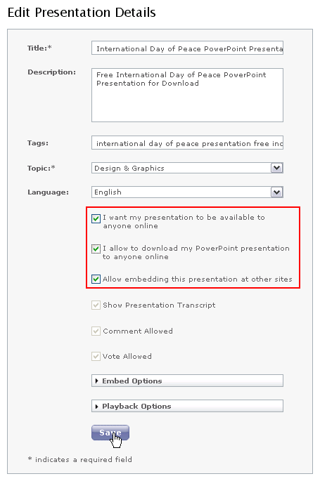 Edit Presentation Details Edit Presentation Details