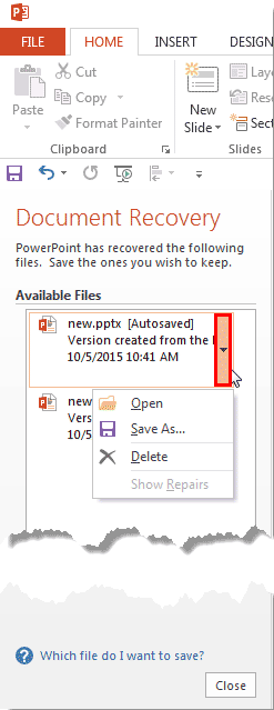 Document Recovery Task Pane