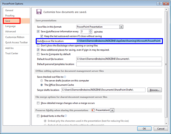 PowerPoint Options dialog box