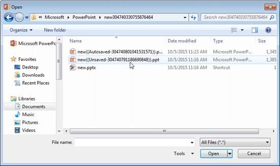 Files within the Open dialog box
