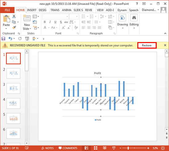 Recovered unsaved file