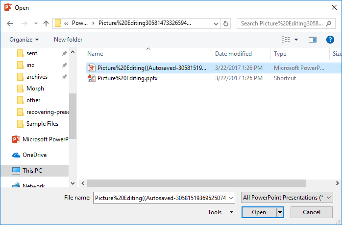 Files within the Open dialog box Files within the Open dialog box