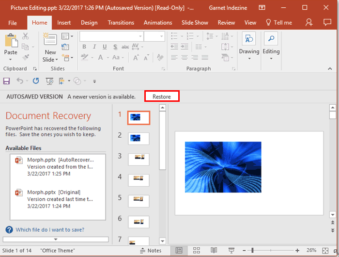 Recovered unsaved file Recovered unsaved file