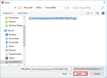 Recovering New Unsaved Presentations Manually in PowerPoint 2016 for Windows