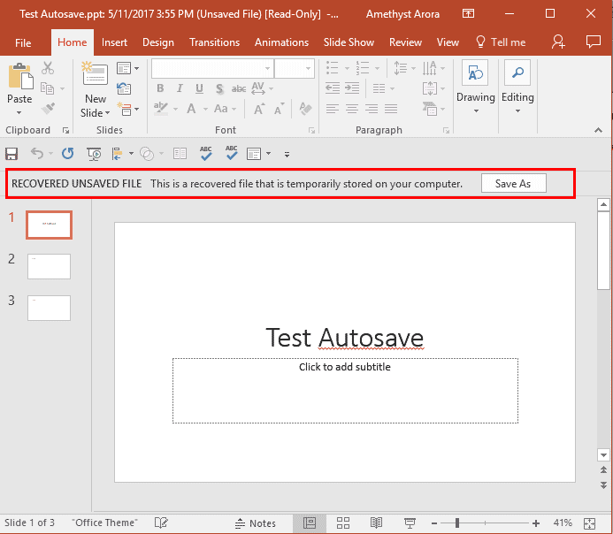 Recovered unsaved file Recovered unsaved file