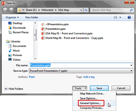 General Options selected