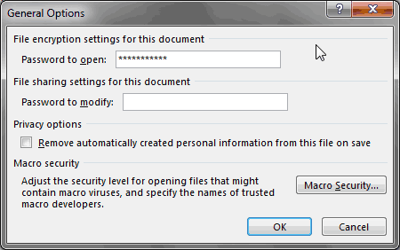 General Options dialog box