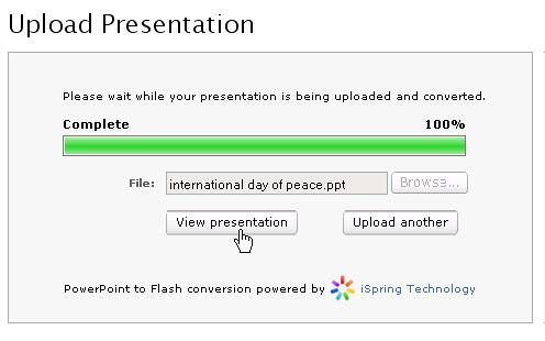 Options to view the uploaded presentation and upload another