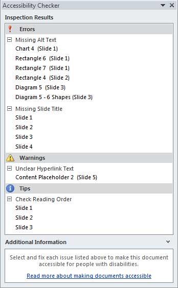 Accessibility Checker task pane