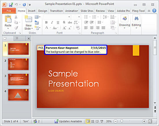 Comment can be seen within the PowerPoint desktop application