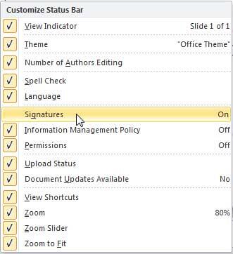 Signatures option to be selected