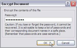 Encrypt Document dialog box Encrypt Document dialog box