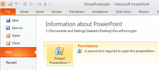 Password applied to presentation Password applied to presentation