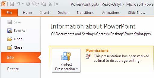 Presentation marked as final Presentation marked as final