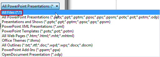Choose All Files option Choose All Files option