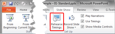 Rehearse Timings button