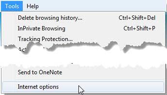 Internet options selected