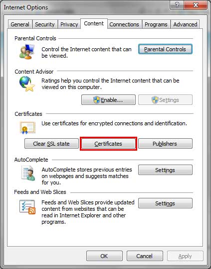 Internet Options dialog box