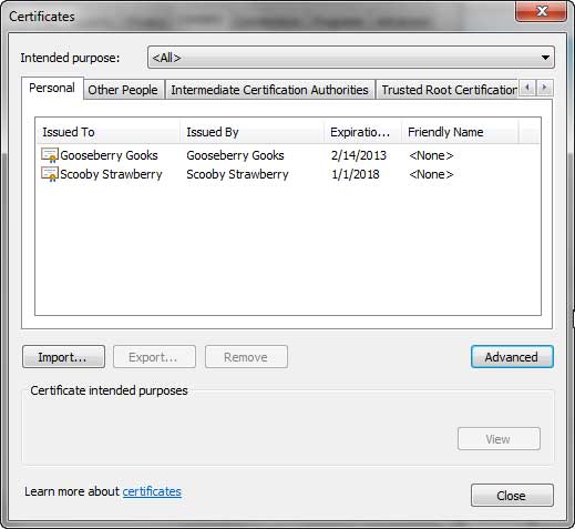 Selected certificate removed