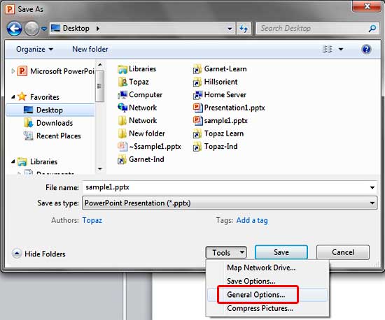 General Options selected