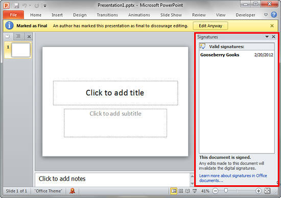 Signatures Task Pane Signatures Task Pane