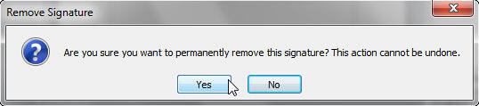 Remove Signature window Remove Signature window