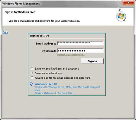Enter Windows Live ID username and password Enter Windows Live ID username and password