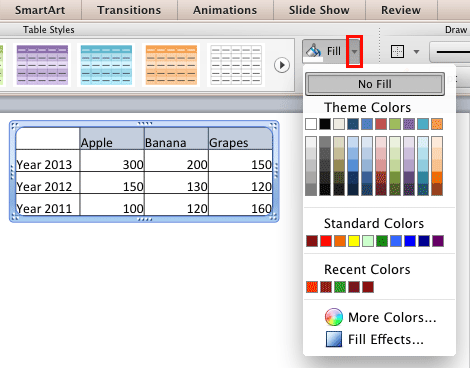 Fill drop-down gallery Fill drop-down gallery
