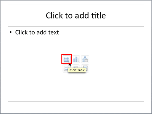 Insert Table icon within the content placeholder Insert Table icon within the content placeholder