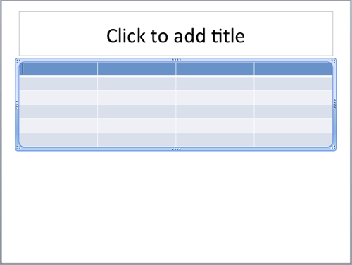 Table inserted on the slide Table inserted on the slide
