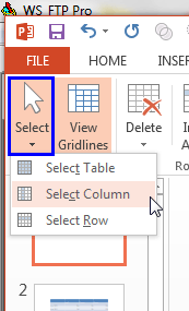 Select Column option to be selected Select Column option to be selected