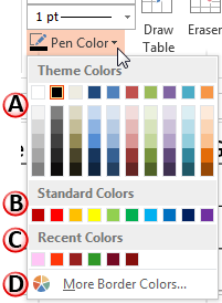Pen Color drop-down gallery Pen Color drop-down gallery