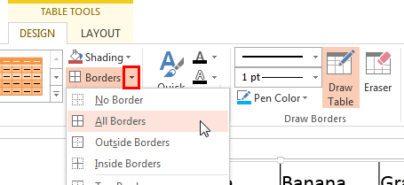 All Borders option to be selected All Borders option to be selected