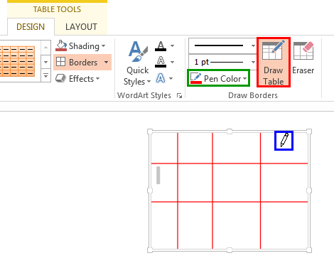Border color selected for the new table to be drawn Border color selected for the new table to be drawn