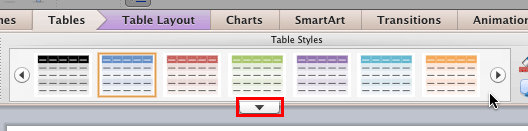 Table Styles group within Tables tab Table Styles group within Tables tab