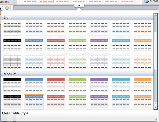 Table Styles drop-down gallery Table Styles drop-down gallery
