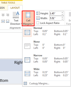 Cell Margins drop-down list Cell Margins drop-down list