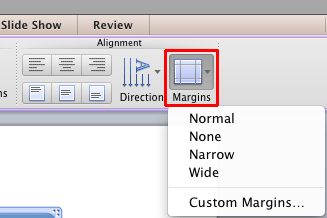 Margins drop-down list